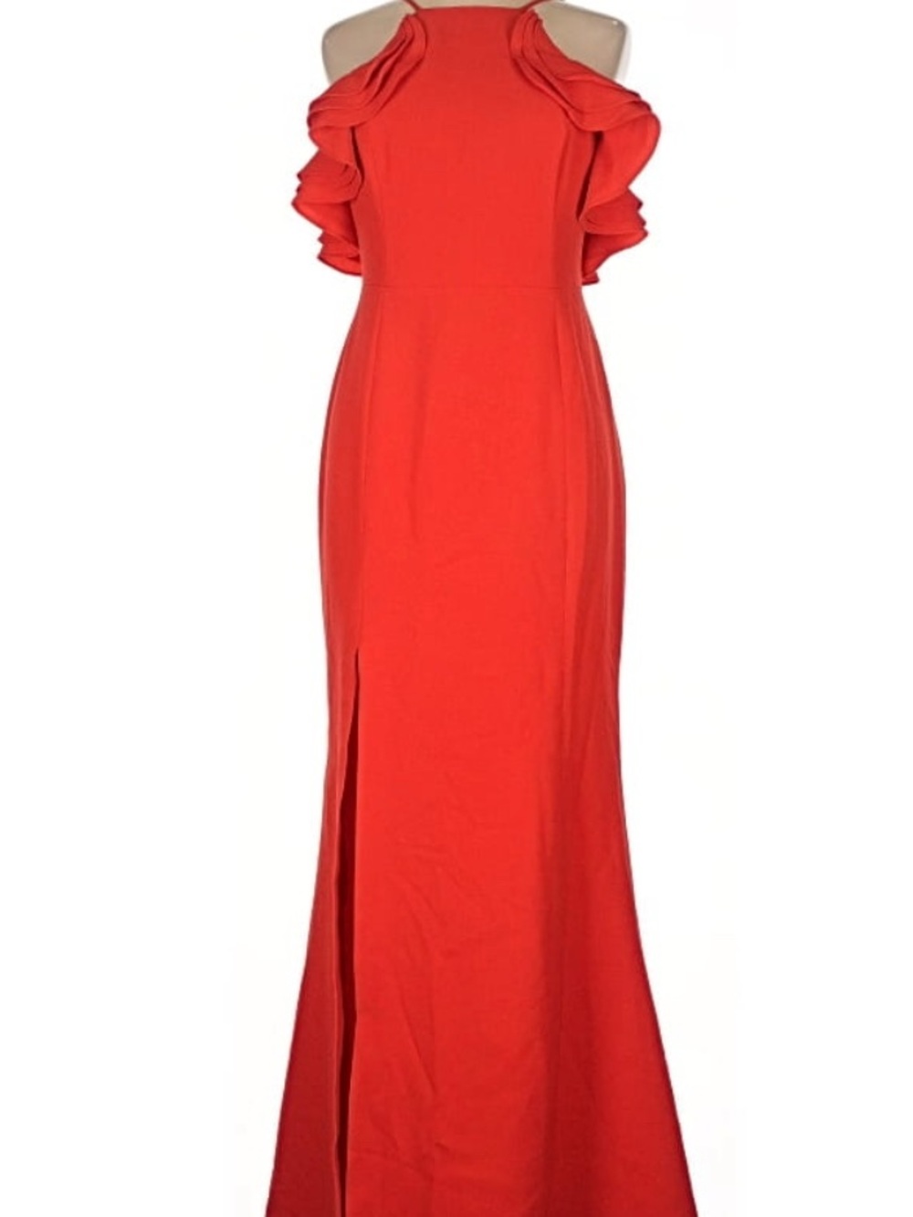 C/MEO Collective Red Ruffle Cold-Shoulder Maxi Dress